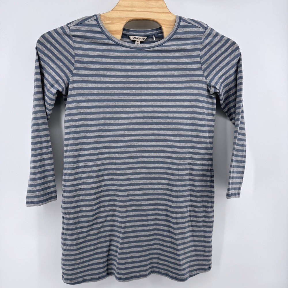 Toad&Co Windmere II Long Sleeve Dress Womens Medium Blue‎ Grey Striped Pockets